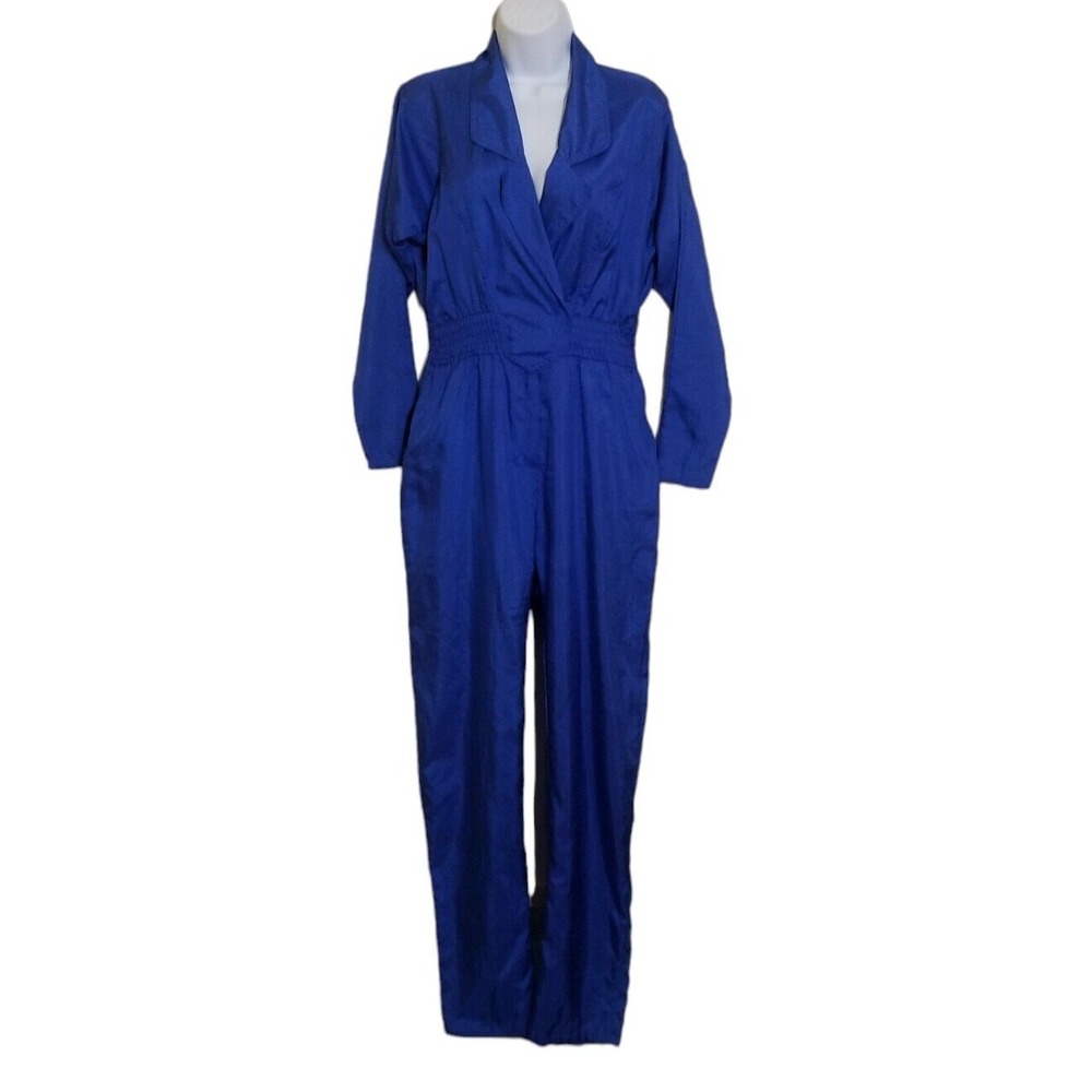 Womens Jumpsuit Romper Coveralls Womens S/M Blue Elastic Waist Tapered Vintage